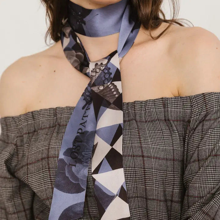 Lost Pattern "Prism" Silk Skinny Scarf - Blue