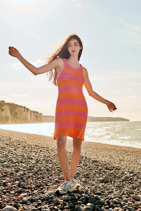 GiGi Knitwear - Mesh Tank Dress - Pink/Orange