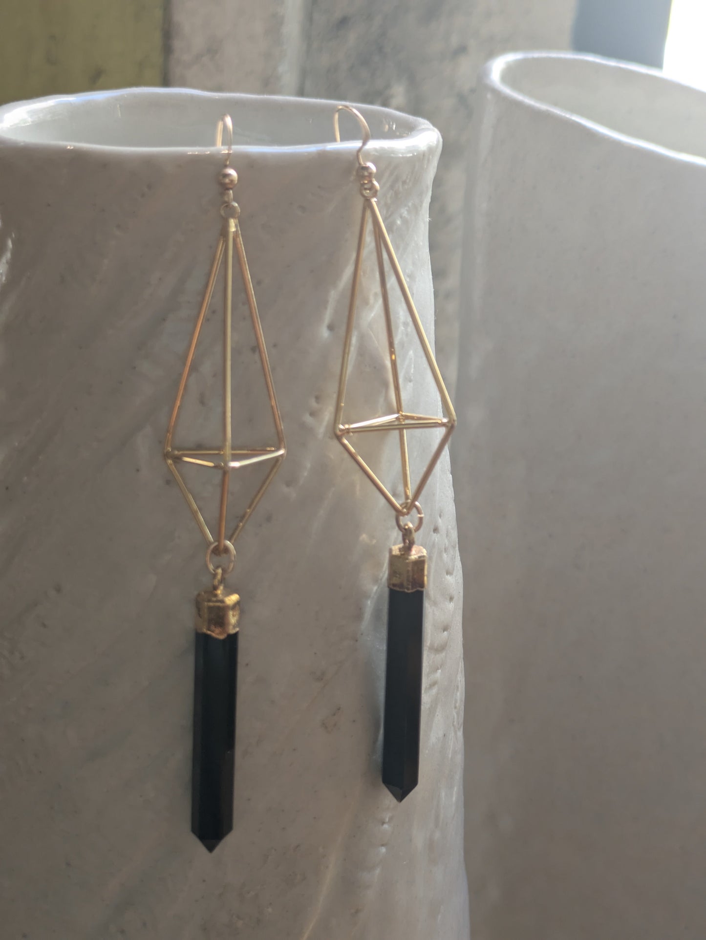 Sheila B. - Black Onyx Icosahedron Earrings