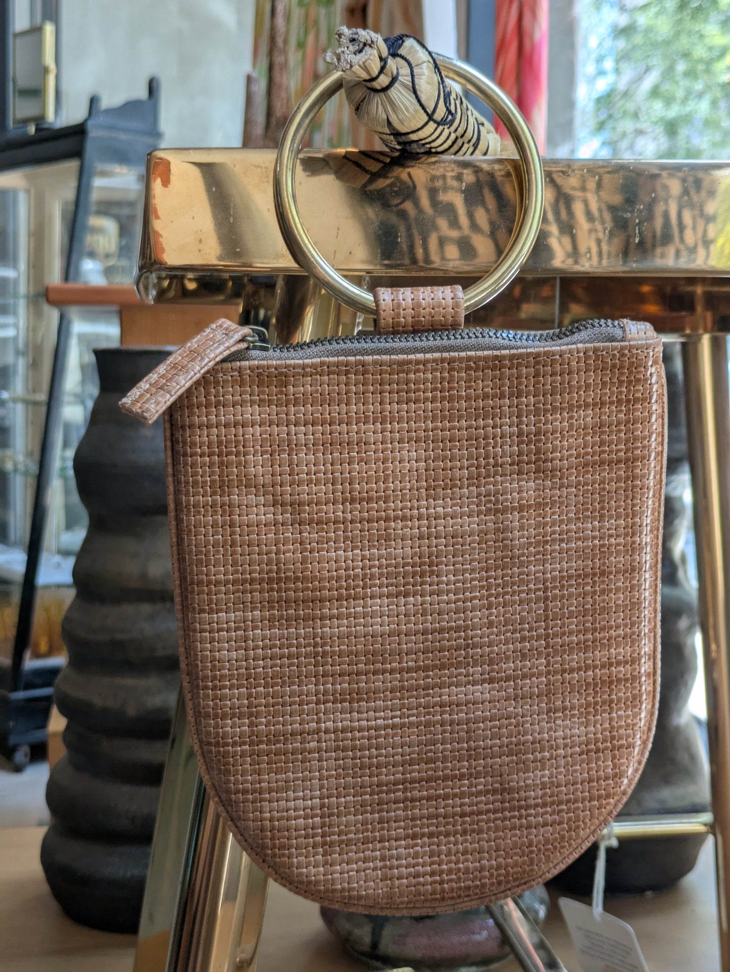 Kim White - Leather Mini Ring Wristlet - Neutrals